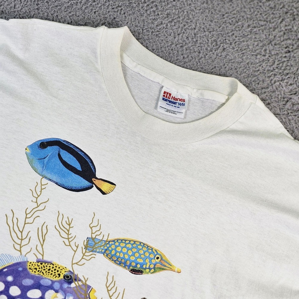 Vintage Florida Tropical Fish Shirt Mens XL White Hanes 50/50 USA Graphic 90s